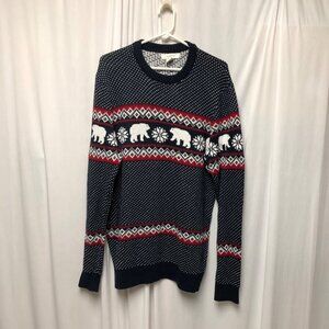 Aspen Polar Bear Winter Sweater Mens Size Medium Cotton Navy Blue Red Polar Bear